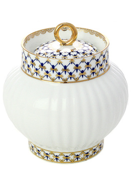 Фарфоровая сахарница форма "Волна", рисунок "Кобальтовая сетка", Императорский фарфоровый завод