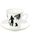 Кофейная чашка с блюдцем форма "Черный кофе", рисунок "Встреча", серия "Силуэты", Императорский фарфоровый завод