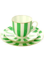 3-х предметный кофейный комплект форма "Ландыш", рисунок "Да и Нет" с отводкой салатовый, Императорский фарфоровый завод