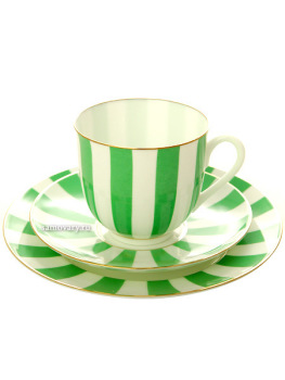 3-х предметный кофейный комплект форма "Ландыш", рисунок "Да и Нет" с отводкой салатовый, Императорский фарфоровый завод