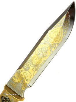 Златоустовский сувенирный нож "Златоуст" в кожаных ножнах и в подарочном футляре
