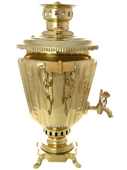 Самовар угольный на дровах 5 литров желтый "конус" граненый завод Штамп, арт. 220122