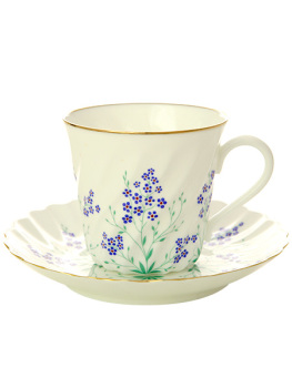 Кофейная чашка с блюдцем форма "Витая", рисунок "У ручья", Императорский фарфоровый завод