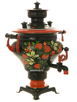 Сувенирный самовар угольный "Ясная поляна" с росписью "Хохлома рыжая"