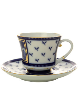 Чашка с блюдцем чайная форма "Банкетная", рисунок "Первый садовый мост", Императорский фарфоровый завод