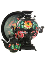 Набор самовар электрический 5 литров с художественной росписью "Жостово на черном фоне" с автоматическим отключением при закипании, арт. 151554к