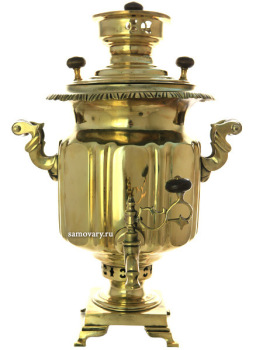 Угольный самовар 5 литров желтый "цилиндр" с гранями (старинный), арт. 433732