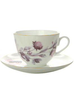 Чашка с блюдцем чайная форма "Весенняя-2", рисунок "Нежный пион" сиреневый, Императорский фарфоровый завод