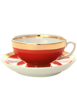Фарфоровая чашка с блюдцем форма "Рубин" рисунок "Рубин", Дулевский фарфоровый завод