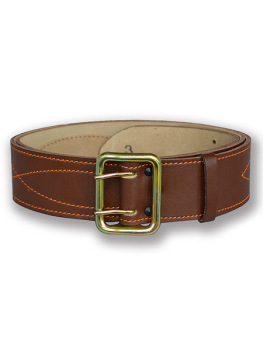 Офицерский ремень из кожи коричневый двухшпеньковый