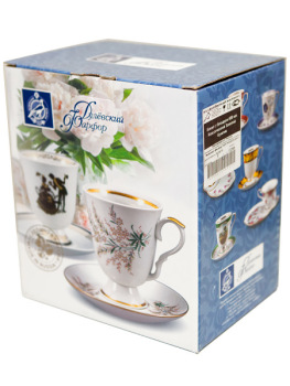 Чашка с блюдцем форма "Тюльпан" рисунок "Голубая герань" Дулевский фарфор