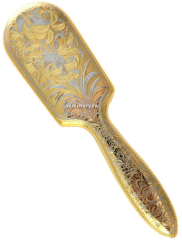 Позолоченная расческа "Цветы" арт. 5 в подарочной коробке, Златоустовский завод