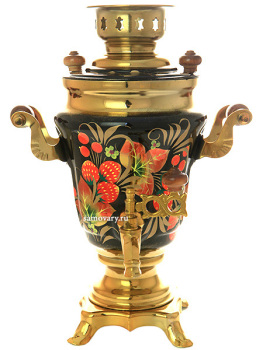 Электрический самовар 1,5 литра с художественной росписью "Клубника на черном" арт. 110597