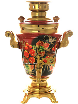 Электрический самовар 1,5 литра с художественной росписью "Клубника на бордовом" арт. 110596