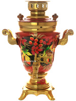 Электрический самовар 1,5 литра с художественной росписью "Кленовый лист на бордовом" арт. 110594