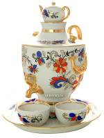 Подарочный набор для вина 4-х предметный форма "Веселый самовар", рисунок "Сувенир", Императорский фарфоровый завод