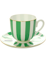 Кофейная чашка с блюдцем форма "Ландыш 2", рисунок "Да и Нет салатовый" с отводкой, Императорский фарфоровый завод