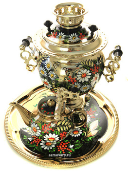 Набор самовар электрический 3 литра с художественной росписью "Ромашки на золотом", арт. 110603
