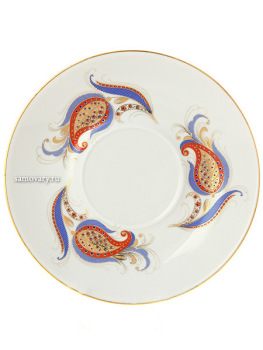 Фарфоровый бокал с блюдцем форма "Классический" рисунок "Перо Жар-птицы" Дулёво фарфор