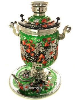 Набор самовар электрический 10 литров с художественной росписью "Ромашки на зеленом фоне" арт.103562