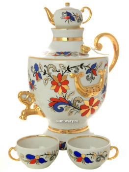 Подарочный набор для вина 4-х предметный форма "Веселый самовар", рисунок "Сувенир", Императорский фарфоровый завод