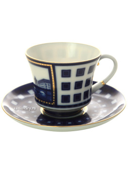Чашка с блюдцем чайная форма "Банкетная", рисунок "Старо-Калинкин мост", Императорский фарфоровый завод