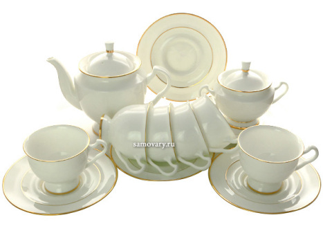 Сервиз чайный форма "Айседора", рисунок "Золотая лента" 6/14, Императорский фарфоровый завод