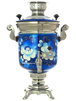 Набор самовар электрический 3 литра "Жостово на синем" с автоматическим отключением при закипании, арт. 130588к