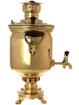Угольный самовар 5 литров, латунный "цилиндр", произведен во второй половине XX века,  арт. 411745