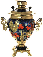 Электрический самовар 3 литра с художественной росписью "Птица в рябине на синем"