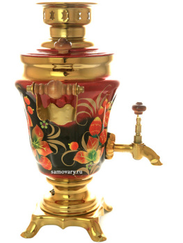 Электрический самовар 1,5 литра с художественной росписью "Клубника на бордовом" арт. 110596