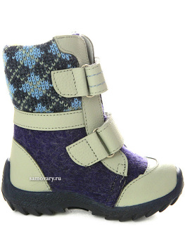 Валенки Котофей детские для мальчика артикул 157001-41 синие на липучках