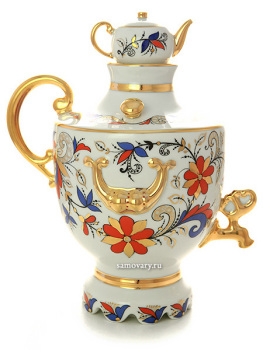 Подарочный набор для вина 4-х предметный форма "Веселый самовар", рисунок "Сувенир", Императорский фарфоровый завод
