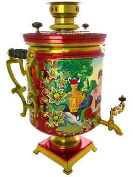 Электрический самовар 45 литров "Буфетный" с художественной  росписью "Купчиха за чаем", арт. 145045