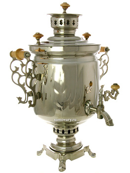 Самовар 5 л комбинированный никелированный цилиндр рифленый косы / листья с витыми ручками