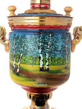 Электрический самовар 10 литров с художественной росписью "Тройка летняя", арт. 121023
