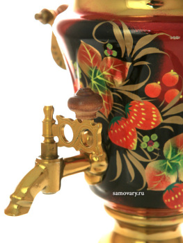 Электрический самовар 1,5 литра с художественной росписью "Клубника на бордовом" арт. 110596