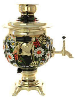 Набор самовар электрический 3 литра с художественной росписью "Ромашки на золотом", арт. 110603