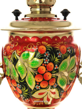 Электрический самовар 3 литра с художественной росписью "Птица, рябина на красном фоне" с автоматическим отключением