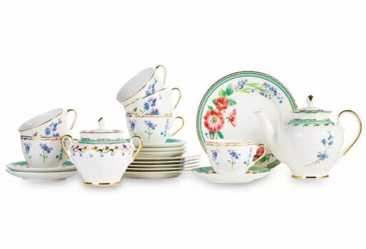 Сервиз чайный, форма "Весенняя-2" рисунок "Улыбка флоры", 20 предметов 6 персон, Императорский фарфоровый завод
