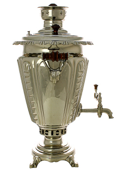 Комбинированный самовар 5 литров никелированный "конус" рифленый