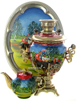 Набор самовар электрический 3 литра с художественной росписью "Тройка летняя", арт. 150418