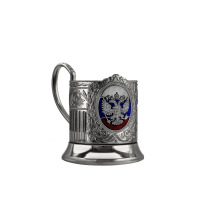 Никелированный подстаканник "Герб РФ триколор" с чернением и эмалью, Кольчугино