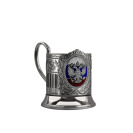 Никелированный подстаканник "Герб РФ триколор" с чернением и эмалью, Кольчугино