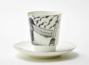 Кофейная чашка с блюдцем 165 мл, форма "Майская" рисунок "Русские писатели. Гоголь" костяной фарфор, Императорский фарфоровый завод