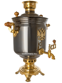 Комбинированный самовар 7 литров "цилиндр" черный никель с накладным гербом, арт. 331021