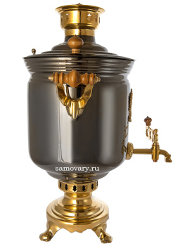 Угольный самовар 7 литров "цилиндр" черный никель с накладным гербом, арт. 220513