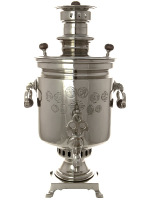 Комбинированный самовар антикварный 7 литров никелированный "цилиндр" с медалями, произведен Торговым Домом наследника И.Г.Баташева Н.И.Баташев в начале XX века, арт. 320541