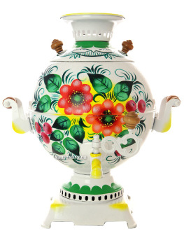 Электрический самовар 5 литров с художественной росписью "Жостово на белом фоне", "шар", арт. 110490