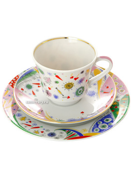 3-х предметный чайный комплект форма "Банкетная", рисунок "Конфетти", Императорский фарфоровый завод
